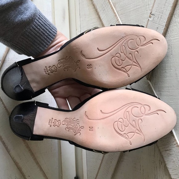 ALEJANDRO INGELMO Rita Heels In Black Suede with Gold accents (size 7.5) - Picture 9 of 10